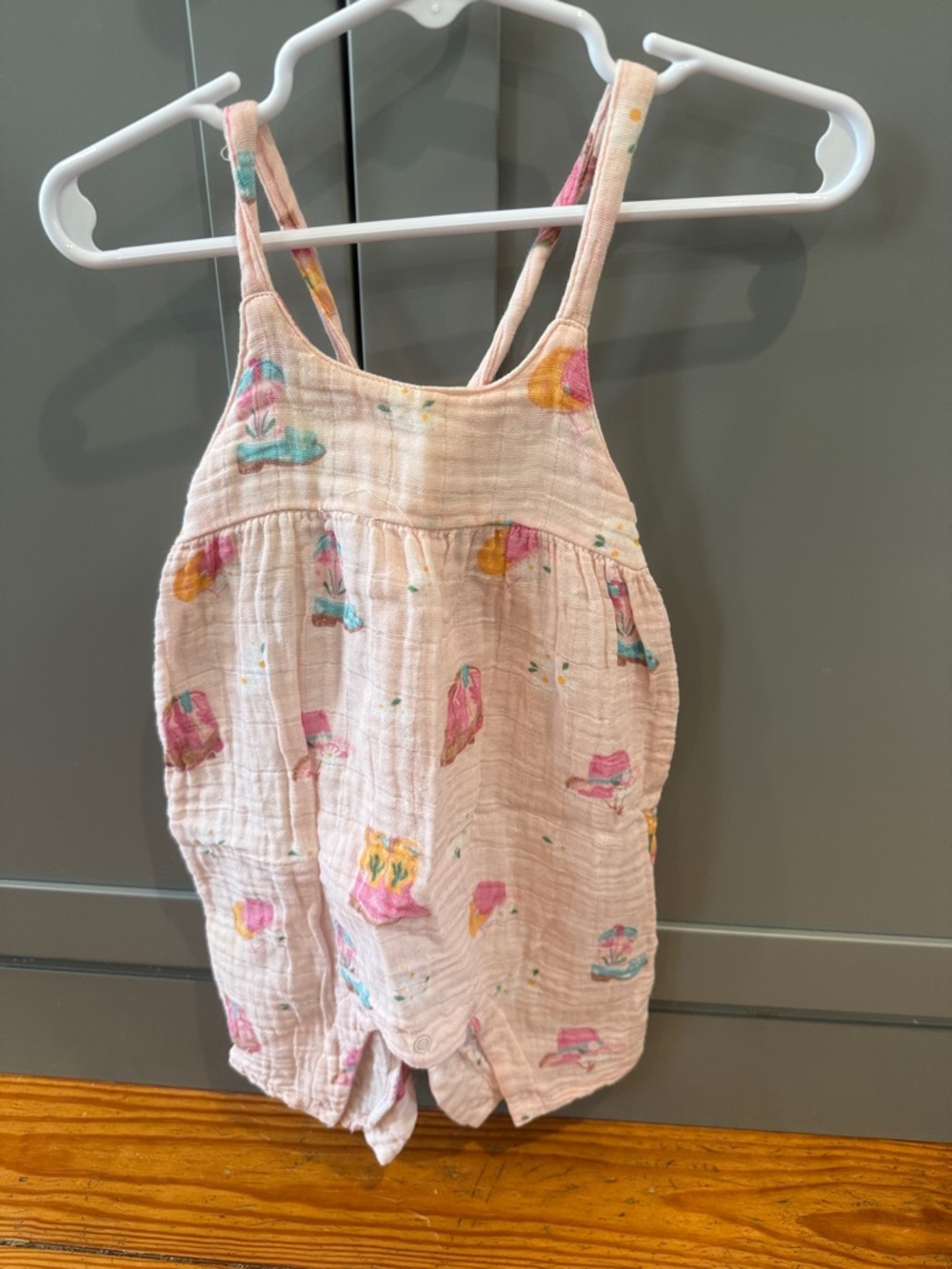 Angel Dear Light Pink Muslin Romper with Multicolor Prints